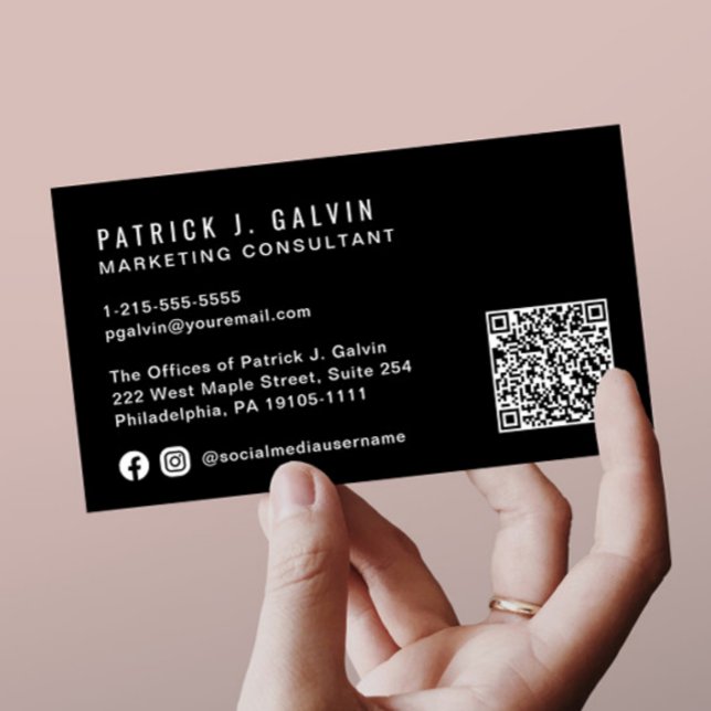 Minimalistisk professionell QR-kod svart Visitkort (Skapare uppladdad)