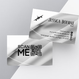Minimalistisk Professionell QR-kod Vit Silver Pilo Visitkort