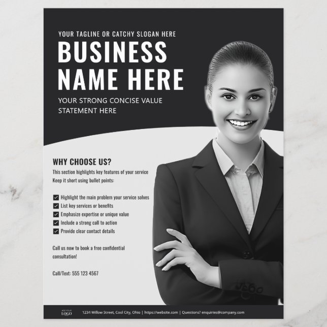 Minimalistisk Professionell Service Business Markn Reklamblad (Framsidan)