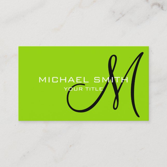 Minimalistisk Professionell Sheen Grönt Monogram Visitkort (Framsida)