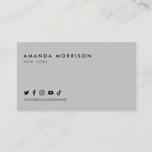 Minimalistisk Professionell Sociala Medier Grå Visitkort (Framsida)