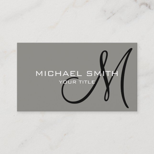 Minimalistisk Professionell Titanium Monogram Visitkort (Framsida)