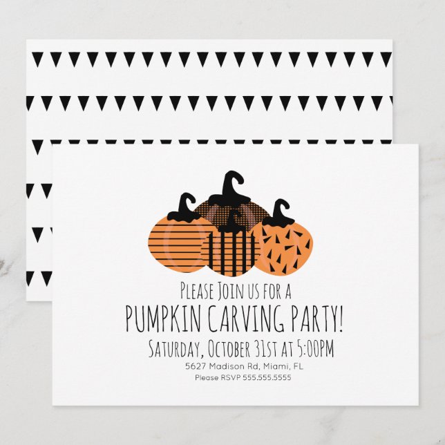 Minimalistisk pumpa carving geometrisk pumpa inbju inbjudningar (Fram/baksida)