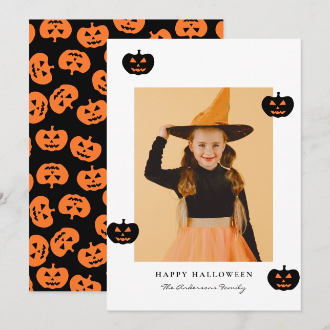 Minimalistisk pumpafoto God Halloween Julkort (Fram/baksida)
