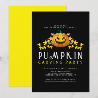 Minimalistisk Pumpkin-taloky Carving Party Hallowe Inbjudningar
