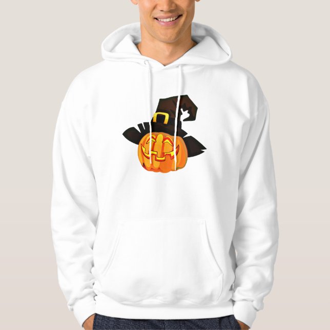 Minimalistisk Pumpkin Witch Hat Hoodie (Framsida)