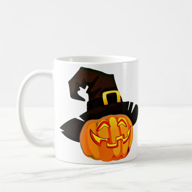 Minimalistisk Pumpkin Witch Hat Kaffemugg (Vänster)