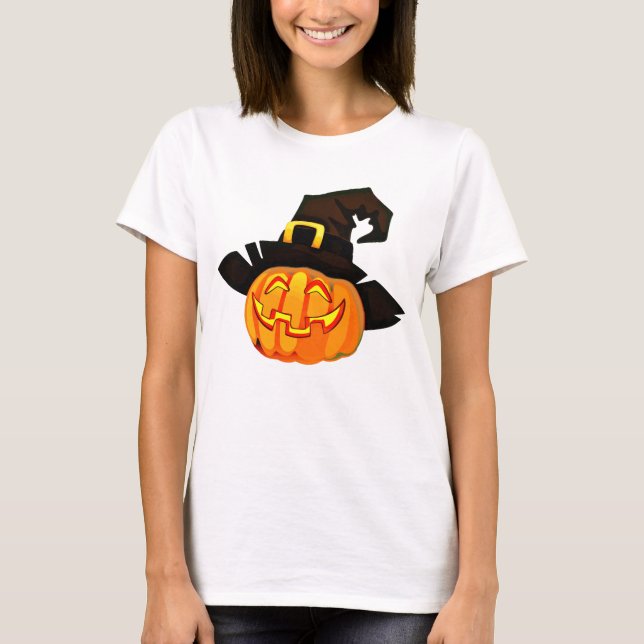 Minimalistisk Pumpkin Witch Hat T Shirt (Framsida)