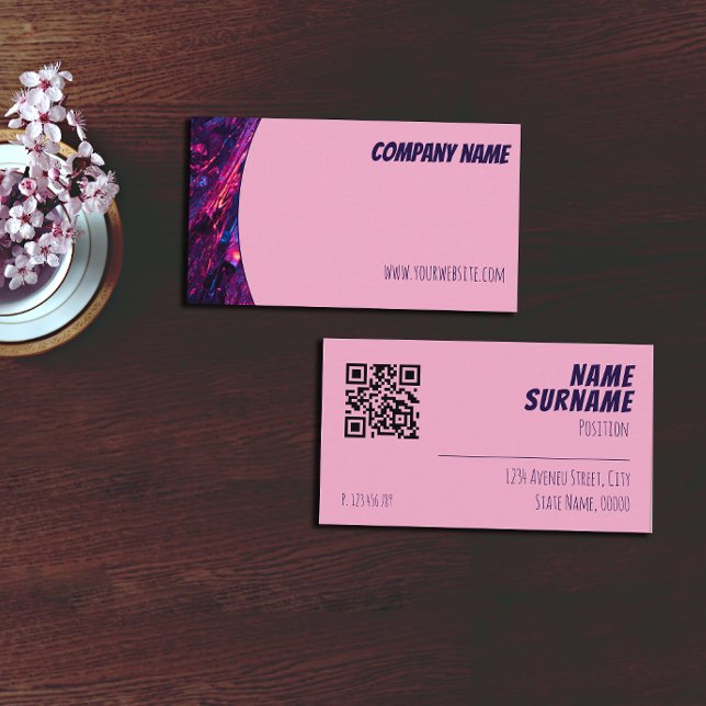 Minimalistisk QR blå lila rosa visitkort (Skapare uppladdad)