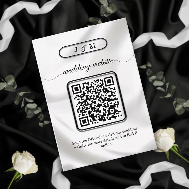 Minimalistisk QR-Elegant, svart och vit Bröllop Tilläggskort (Skapare uppladdad)