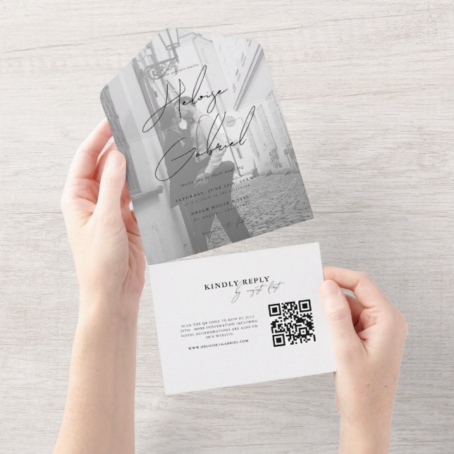 Minimalistisk QR-kod alla i ett foto Bröllop (Avrivbar del)