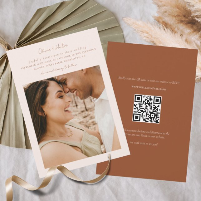 Minimalistisk QR-kod Boho Allt-i-ett Bröllop  Inbjudningar (Skapare uppladdad)