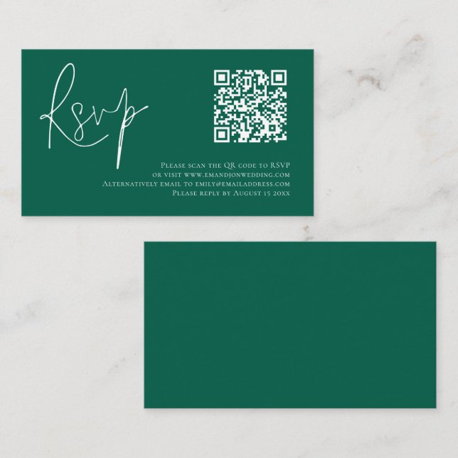 Minimalistisk QR-kod Bröllop Emerald OSA Tilläggskort (Fram/baksida)