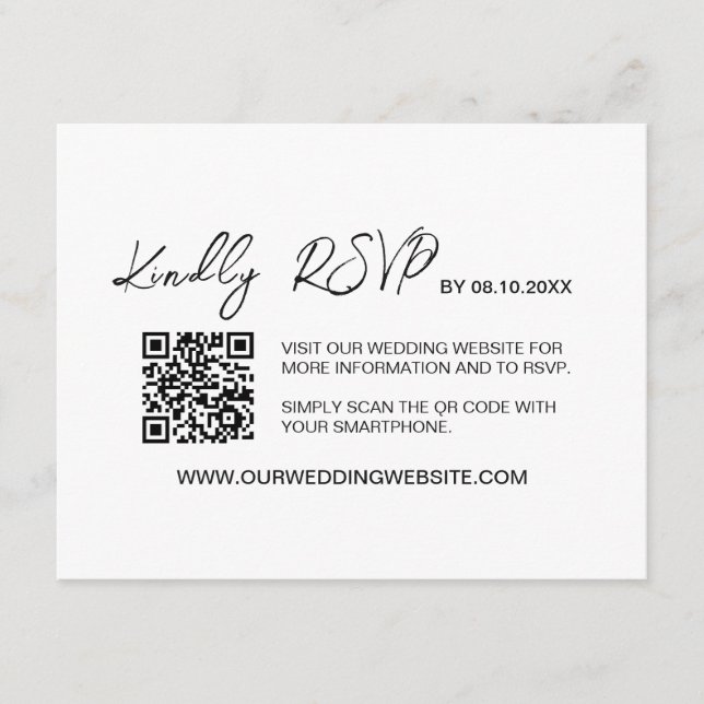 Minimalistisk QR-kod Bröllopswebbplats RSVP  Tilläggskort (Framsida)