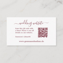 Minimalistisk QR-kod Burgundy Small Bröllop-webbpl Tilläggskort