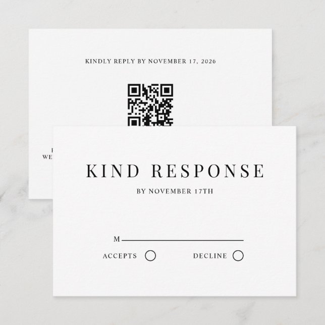 Minimalistisk QR-kod Elegant Vit Bröllop OSA Kort (Fram/baksida)