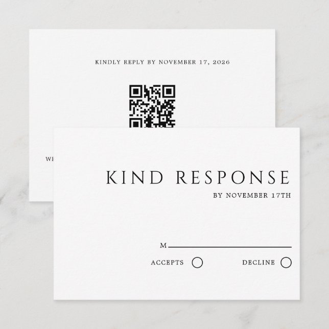 Minimalistisk QR-kod Elegant Vit Bröllop OSA Kort (Fram/baksida)