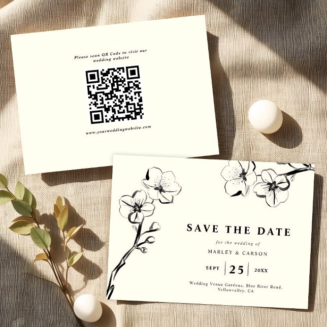 Minimalistisk QR-kod för Hand plockade Blommigt i  Spara Datumet (Skapare uppladdad)