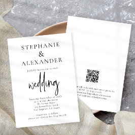 Minimalistisk QR-kod för skript, Bröllop, valfritt Inbjudningar