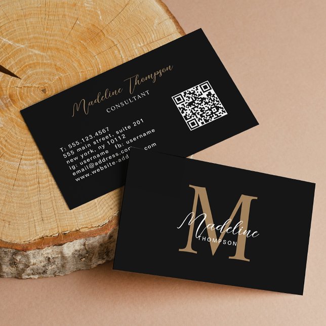 Minimalistisk QR-kod för svart Guld Visitkort (Skapare uppladdad)