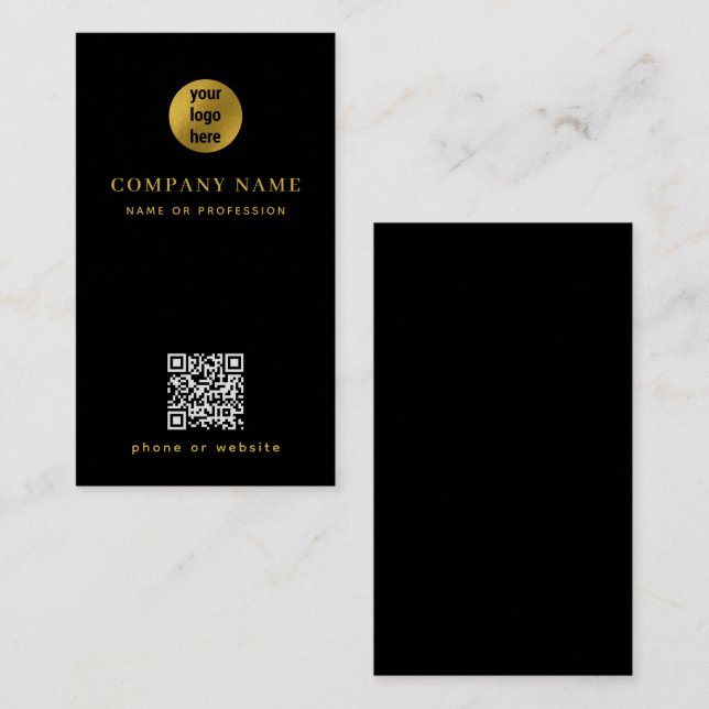 Minimalistisk QR-kod för svart Guld Visitkort (Fram/baksida)