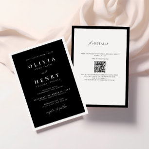 Minimalistisk QR-kod för svart och vitt modernt Br Inbjudningar
