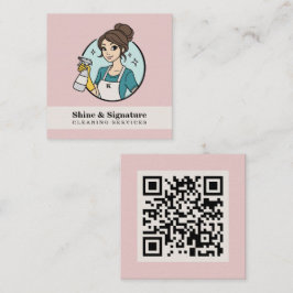 Minimalistisk QR-kod Rosa Städhjälpstjänster Fyrkantigt Visitkort