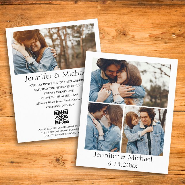 minimalistisk qr-kod rsvp 4 bilder bröllopsinbjuda (Skapare uppladdad)