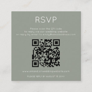 Minimalistisk QR-kod Sage Green bröllop RSVP Tilläggskort