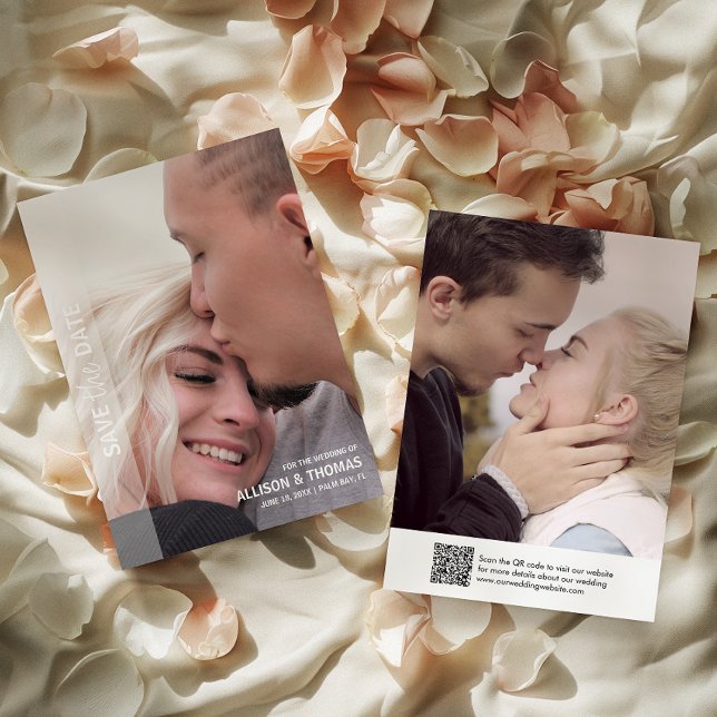 Minimalistisk QR-kod Spara fotot för datum Bröllop Inbjudningar (Save time and reduce wedding planning stress with this QR code Save the Date card.)
