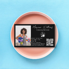 Minimalistisk qr-kod städning fotosvart visitkort