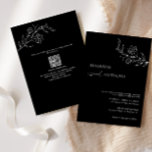 Minimalistisk QR-kod svart Blommigt Art Bröllop Inbjudningar<br><div class="desc">Modern och minimalistisk svartvit bröllopsinbjudan med kalligrafi av elegant och konsblomma teckning med mer detaljerad information på baksidan.</div>