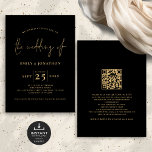 Minimalistisk QR-kod, svart Guld Bröllop Inbjudningar<br><div class="desc">Minimalistisk QR-kod, svart Guld Bröllop. Tillgänglig digitalt och utskriven. Klassisk elegans i svart och guld med den här textdesignen. Bröllop av finns i ett skript för snyggt och resten av orden kan du enkelt anpassa. På baksidan lägger du till en QR-kod på webbplatsen bröllop så att dina gäster kan söka...</div>