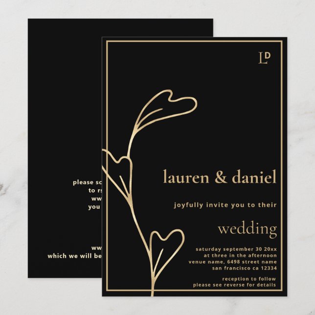 Minimalistisk QR-kod, svart och Guld Bröllop Inbjudningar (Fram/baksida)
