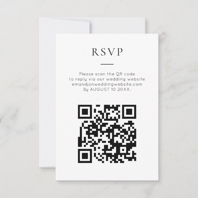 Minimalistisk QR-kod Svart Vitt Bröllop OSA Kort (Framsida)