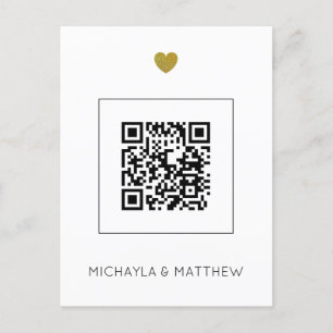 Minimalistisk QR-kod - vit bröllopsinbjudan Vykort