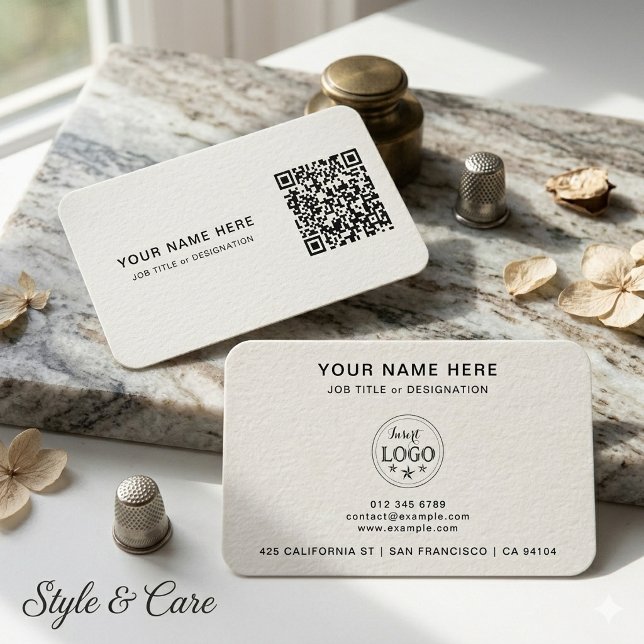 Minimalistisk QR & Logotyp Rundad Visitkort (Minimalist QR & Logo Rounded Business Card)