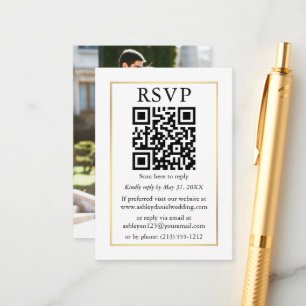 Minimalistisk QR Photo Bröllop Guld Ram OSA Tilläggskort