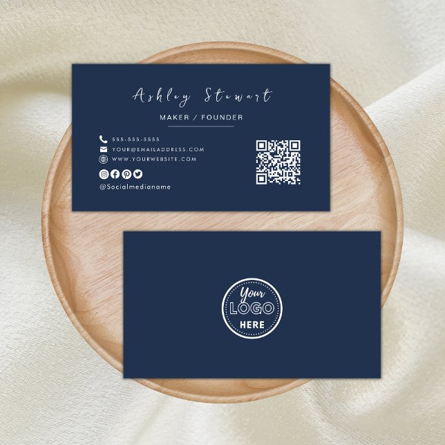 Minimalistisk QR-Professionell, Logotyp - marinblå Visitkort (Skapare uppladdad)