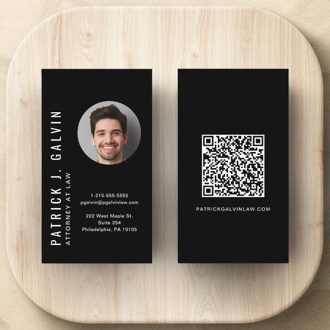 Minimalistisk QR-Professionell, svart foto Visitkort (Skapare uppladdad)