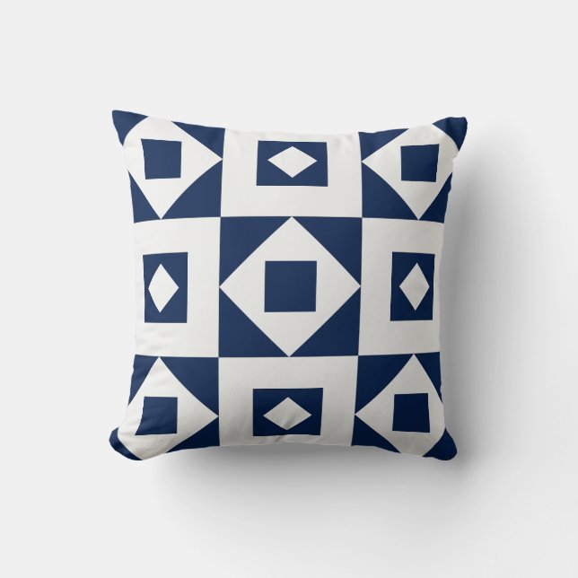 Minimalistisk Quilt Navy Vit Kuddöverdrag Kudde (Framsida)