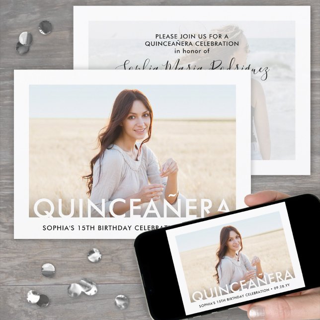 Minimalistisk Quinceañera-fotoövertäckning 15:e fö Inbjudningar (Skapare uppladdad)