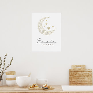 Minimalistisk Ramadan halvmåne linjekonst med isla Poster