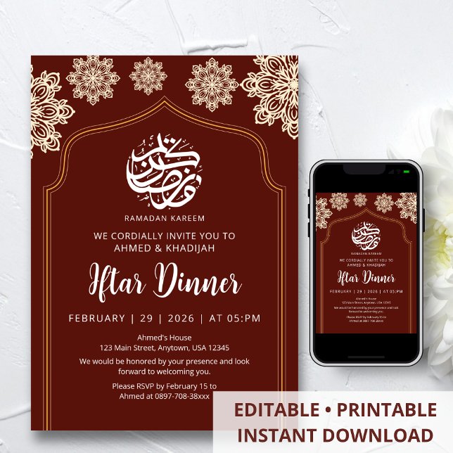 Minimalistisk Ramadan Iftar Middag i Guld Mandala Inbjudningar (Skapare uppladdad)