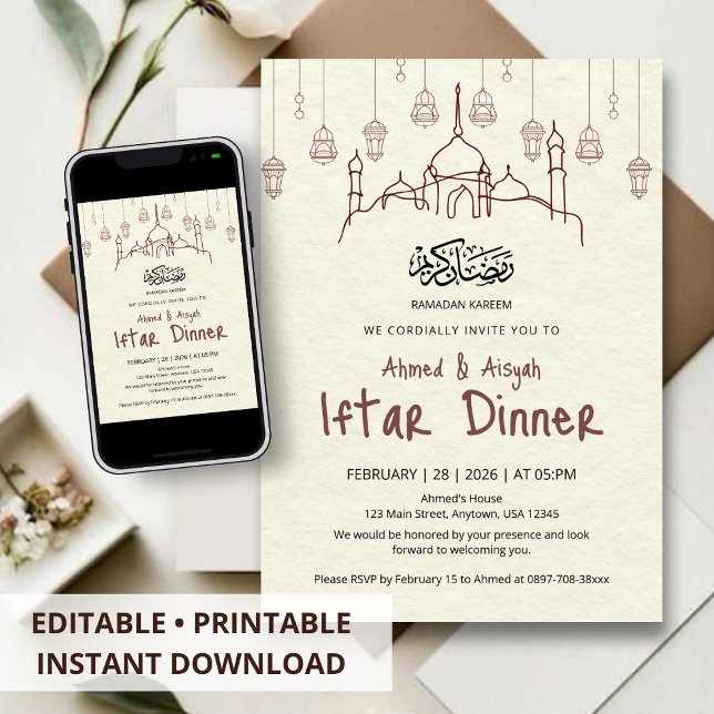 Minimalistisk Ramadan Kareem Iftar Middagsinbjudan Inbjudningar (Skapare uppladdad)
