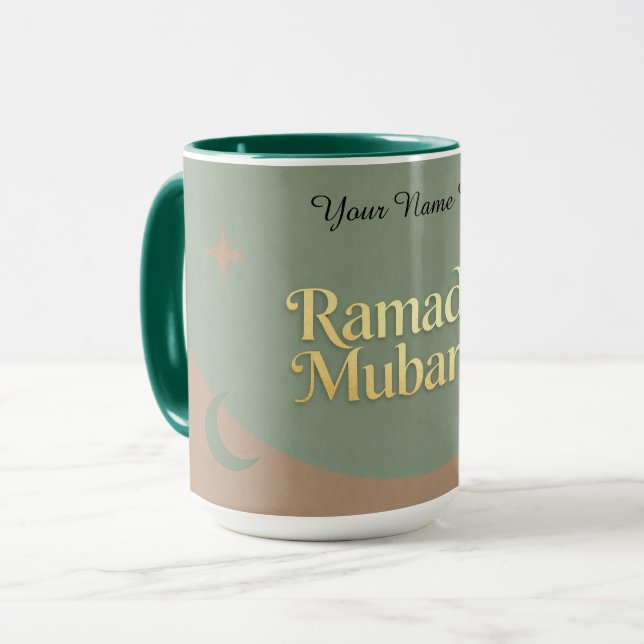 Minimalistisk Ramadan Mubarak | Guld & Salvia Mugg (Framsida vänster)