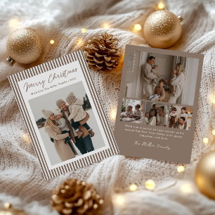 Minimalistisk randig familje julbild julkort