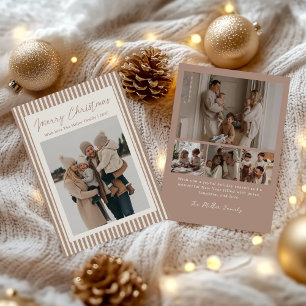 Minimalistisk randig familje julbild julkort