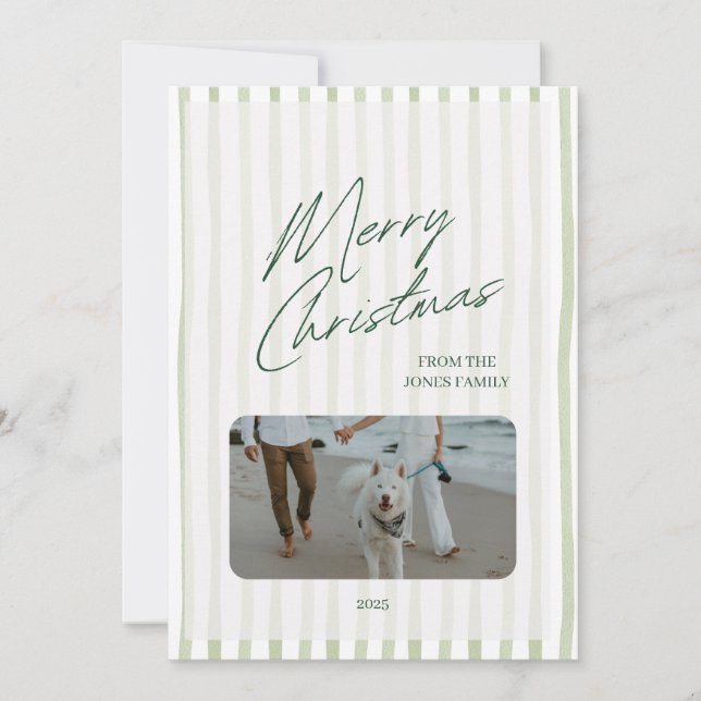 Minimalistisk randig God Jul Foto-kort Kort (Framsida)