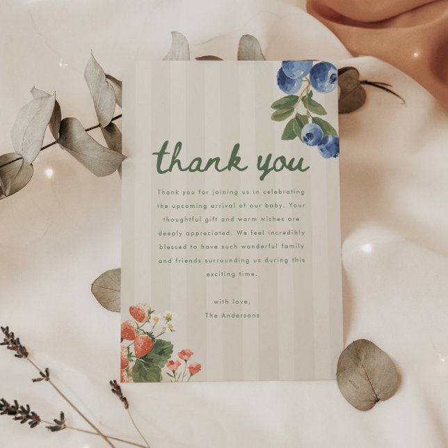 Minimalistisk randig script Baby Shower-fest Tack Kort (Skapare uppladdad)